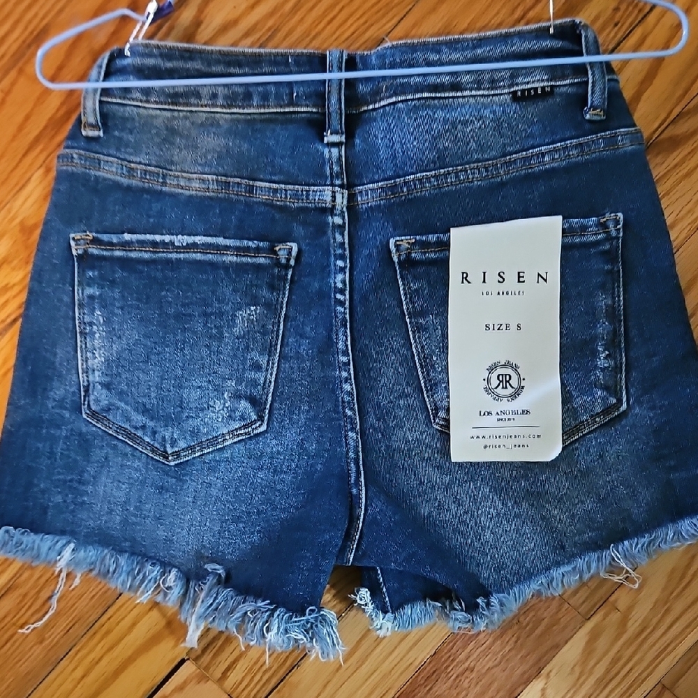 Risen Jeans Women's Dark Blue Distressed Denim Shorts - Picture 6 of 6